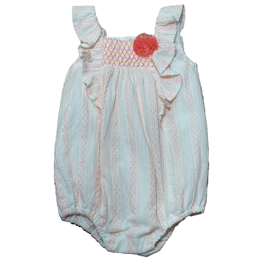Catherine Malandrino Mini Luxury Baby Girl Seersucker One Pc Pink Orange 18 Mo